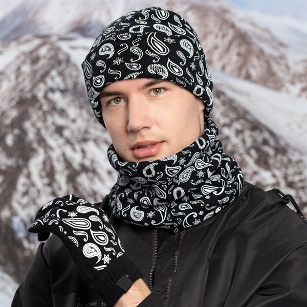 3Pcs Knitted Set Beanie Hat Neck Warmer Touch Screen Gloves