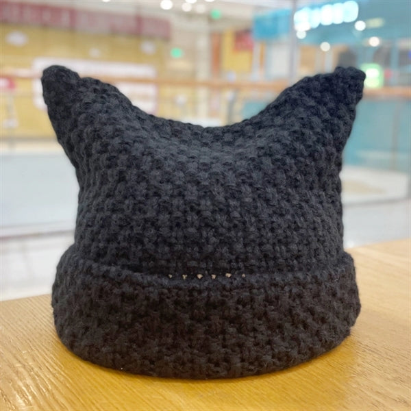 Knitted Cat Ear Beanie Gothic Little Devil Hat Female Caps