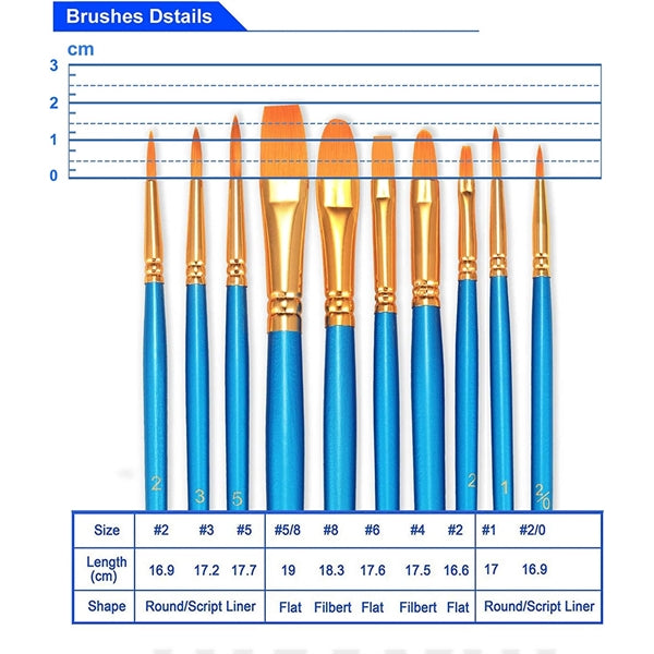 20 Pcs Round Pointed Tip Paintbrushes Set