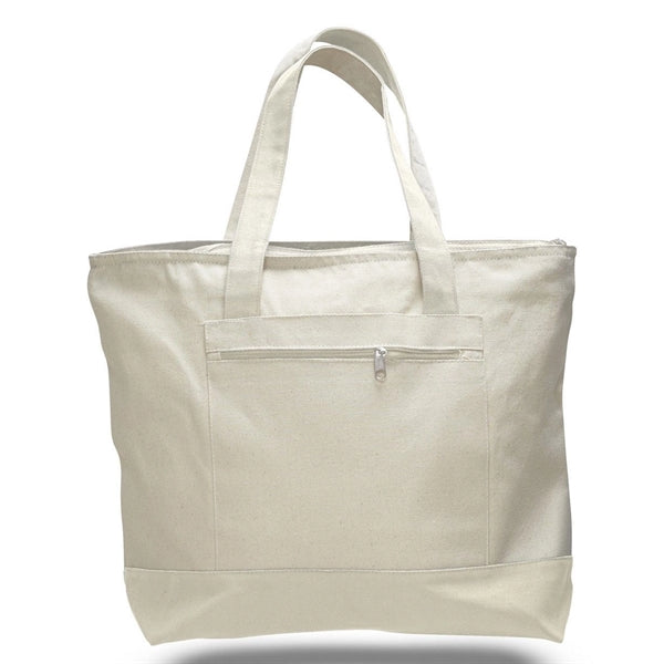 Zippered Canvas Tote Shopping Bag