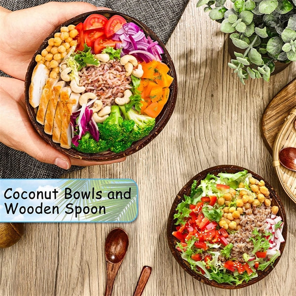 Coconut Bowls and Wooden Spoon Set
