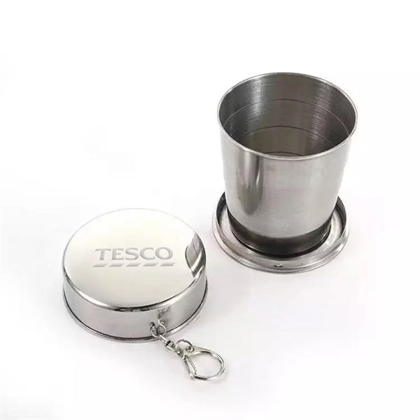 Stainless Steel Folding Cup Keychain - 8.5 Oz
