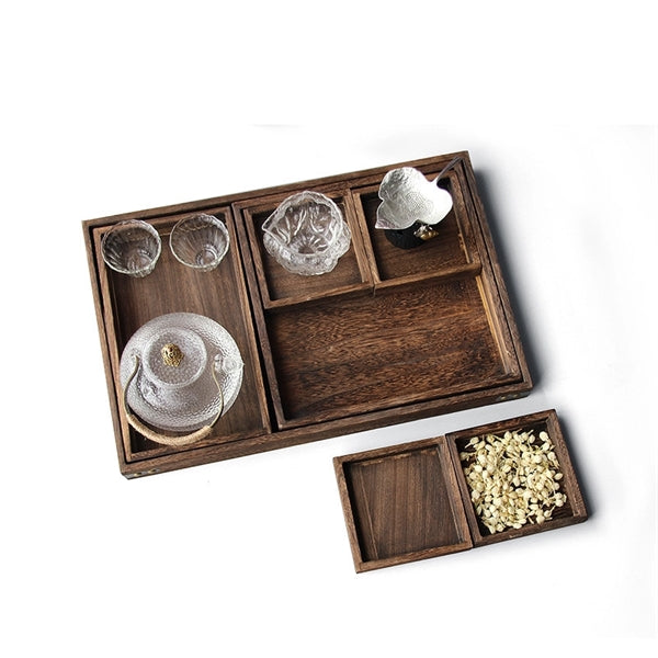 Rustic Natural Wooden Serving Food Service Tray with Handle