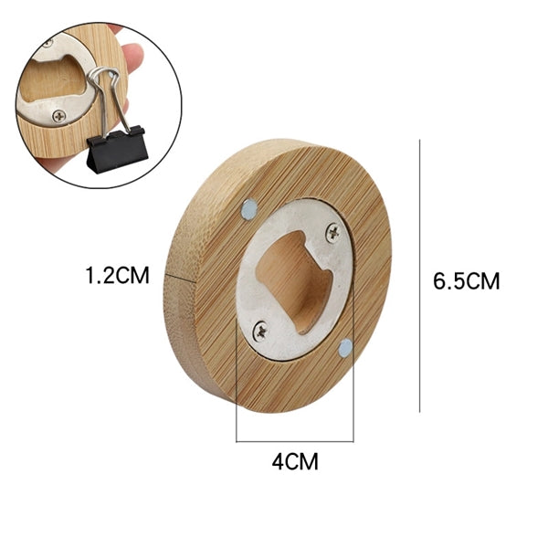 Round Bamboo Beer Opener & Magnets Memo Holder