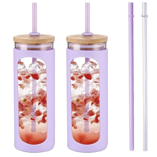 20oz Glass Water Bottle With Straw and Lid