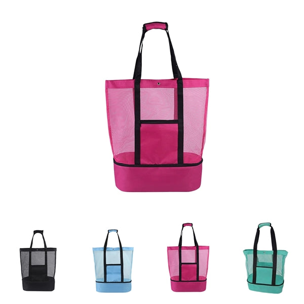 2 in 1 Mesh Beach Tote Bag With Insulated Cooler