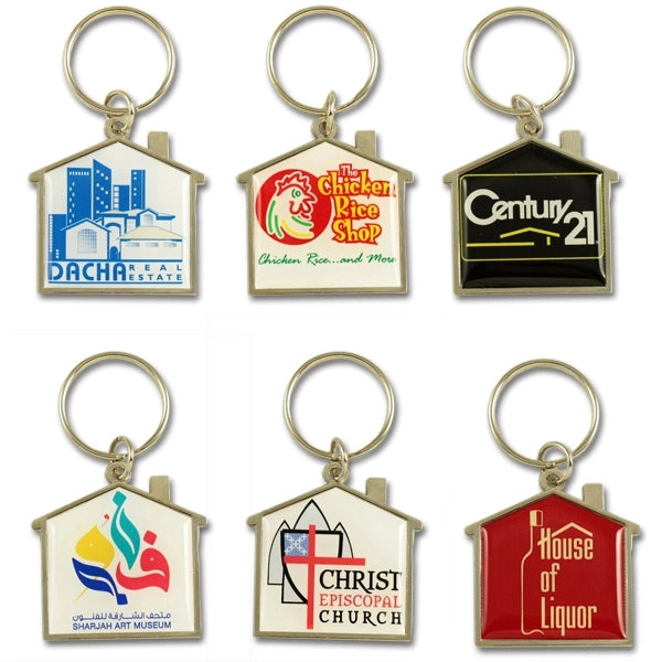 Full Color House Shaped Metal Keychain