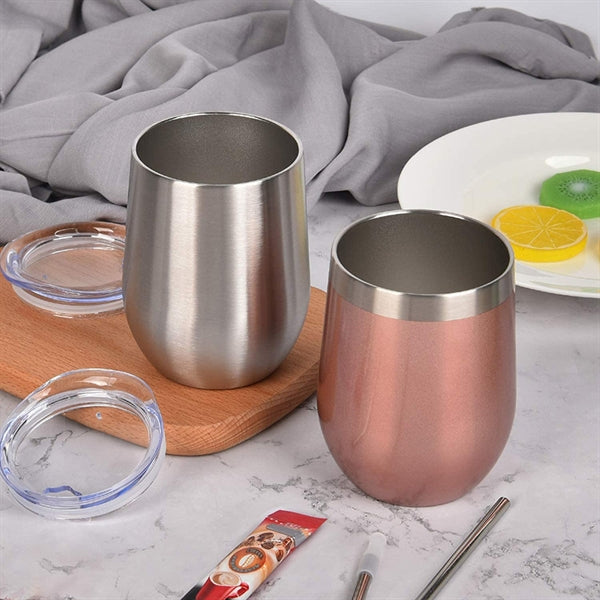 12oz Stainless Steel Double Wall Wine Tumbler With Lid