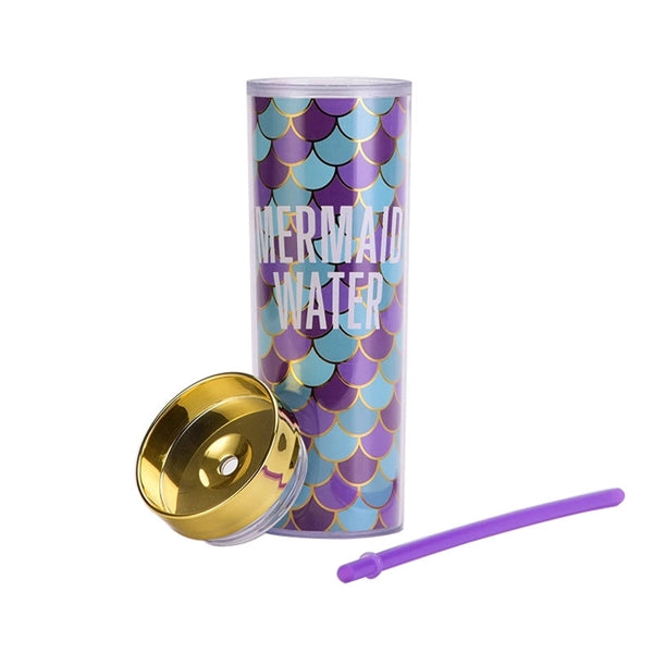 16OZ Mermaid Skinny Tumbler With Straw