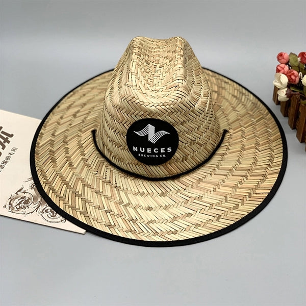 Wide Brim Outdoor Lifeguard Natural Straw Hat w/Custom Patch