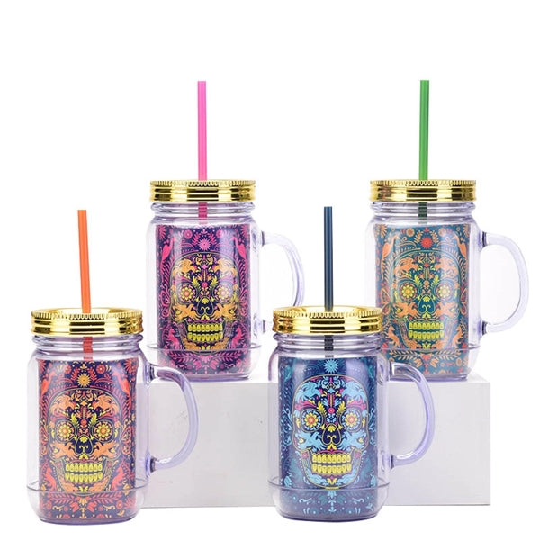 17oz Halloween Skull Mason jar