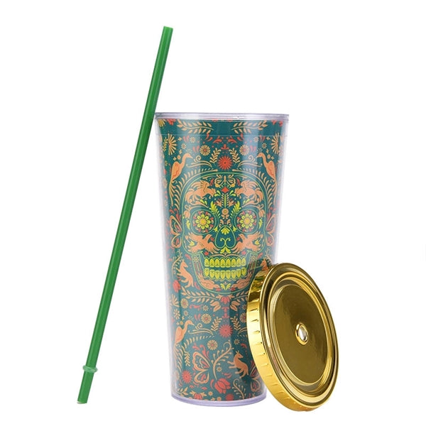 24oz Halloween Skull Tumbler With Lid And Straw