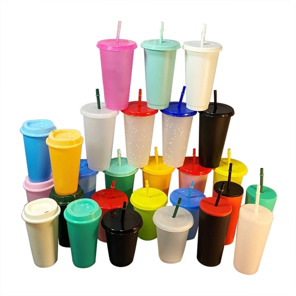 24oz Color Changing cups with lid and straw
