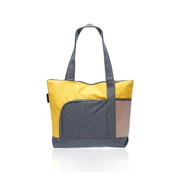 Two-Tone Zippered Polyester Tote Bag