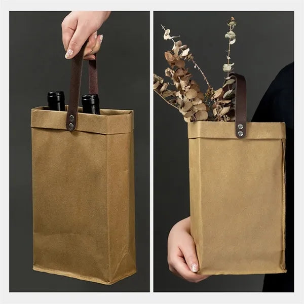 Washable Kraft Paper Wine Tote Bag