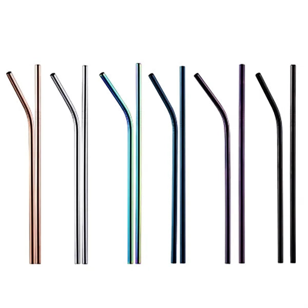 Polychrome 8 Steel Straw+2Brush with Jute Bag Set