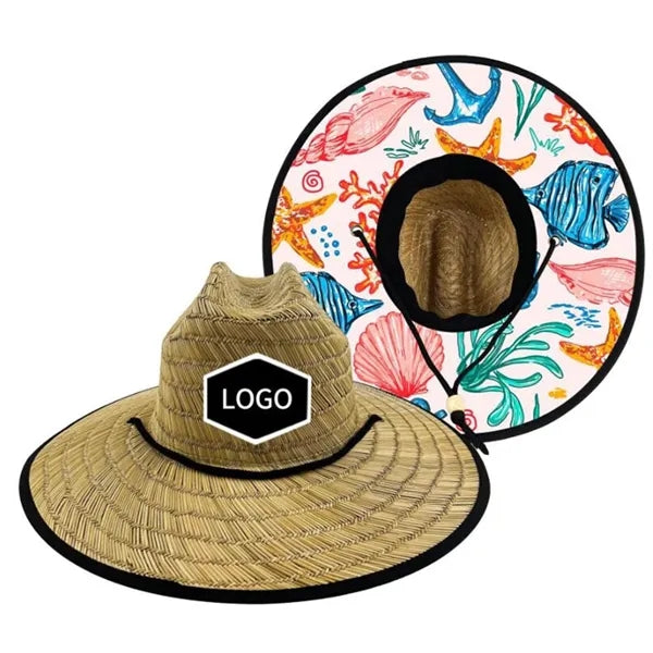 Straw Hat With Custom Patch And Full Color Underbrim Imprint