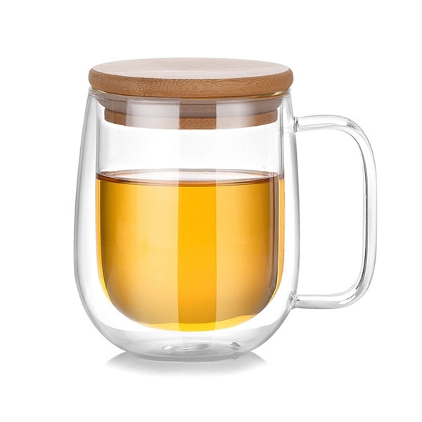 Transparent Double Glass Mug WIth Lids