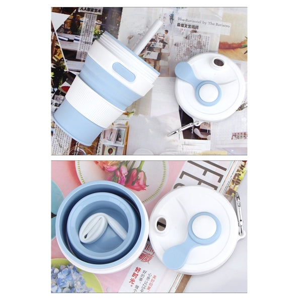 15OZ Collapsible Silicone cup w/ Drinking Straw