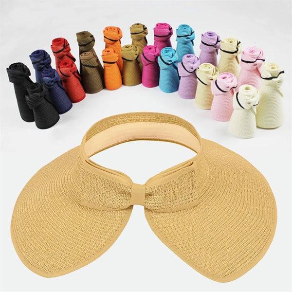 Women's Wide Brim Roll-up Straw Sun Hat Beach Visor