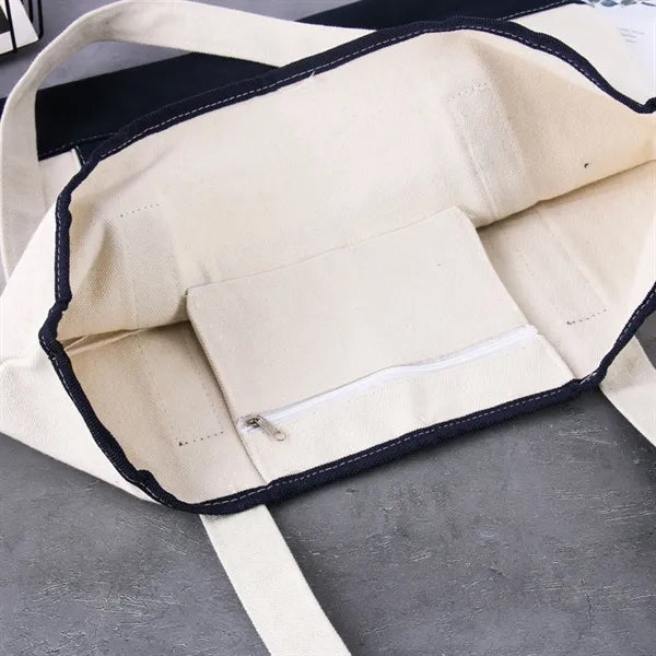Open Top Cotton Canvas Deluxe Tote Bag with Outer Pocket