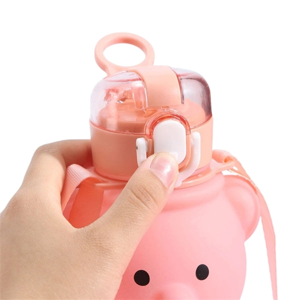 27 oz Bear Shaped Water Bottle with Straw and Shoulder Strap