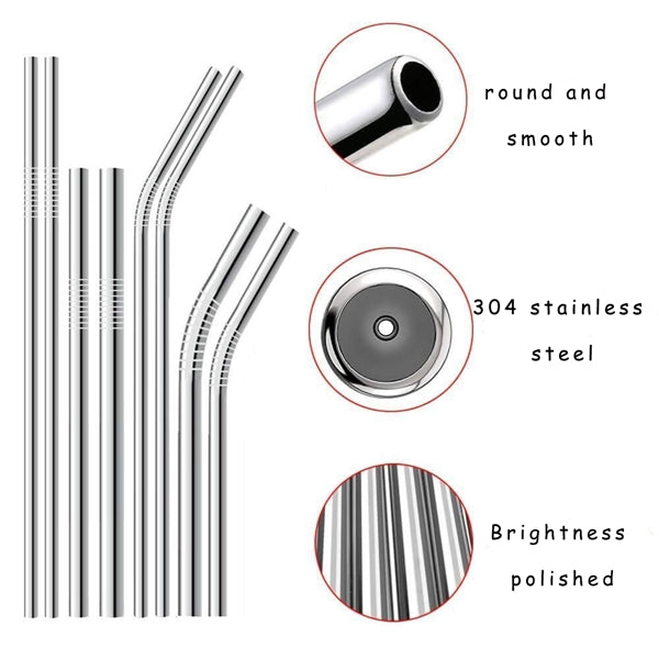 10PCS/Set BPA Free Portable Stainless Steel Straw WIth Bag