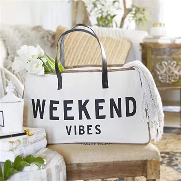 Canvas Tote Bag with Leather Handle