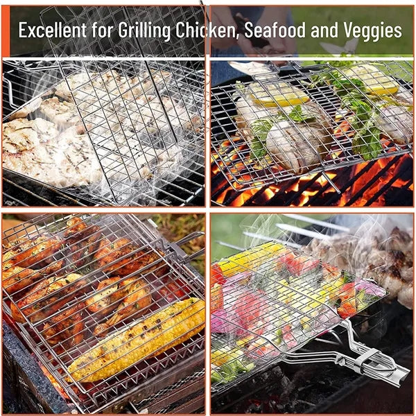 Outdoor Barbecue BBQ Stainless Steel Large Grilling Baskets