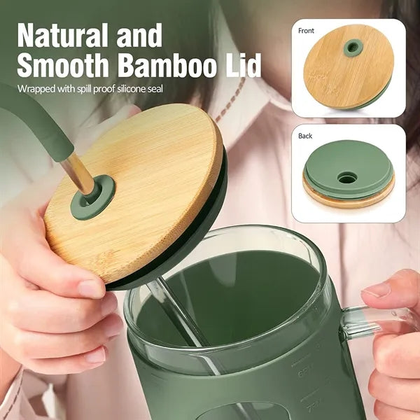 Glass Tumbler with Bamboo Lid and Straw