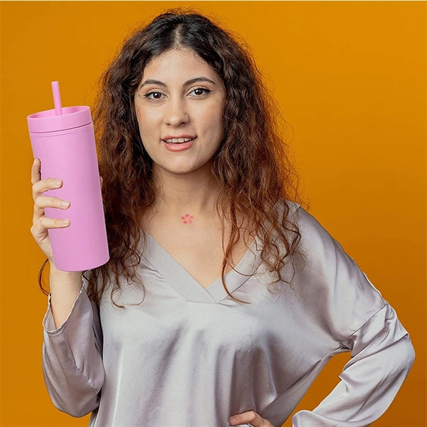 16oz Double Wall Plastic Tumbler with Lid and Straw