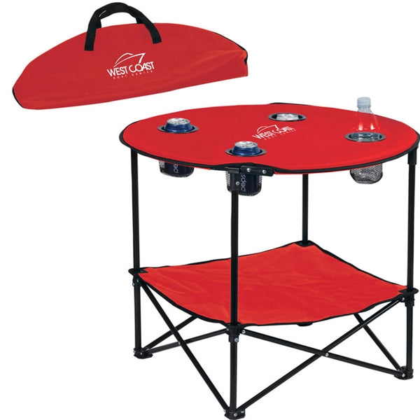 Portable 2-Tier Folding Table w/ 4 Cup Holders & Carry Bag