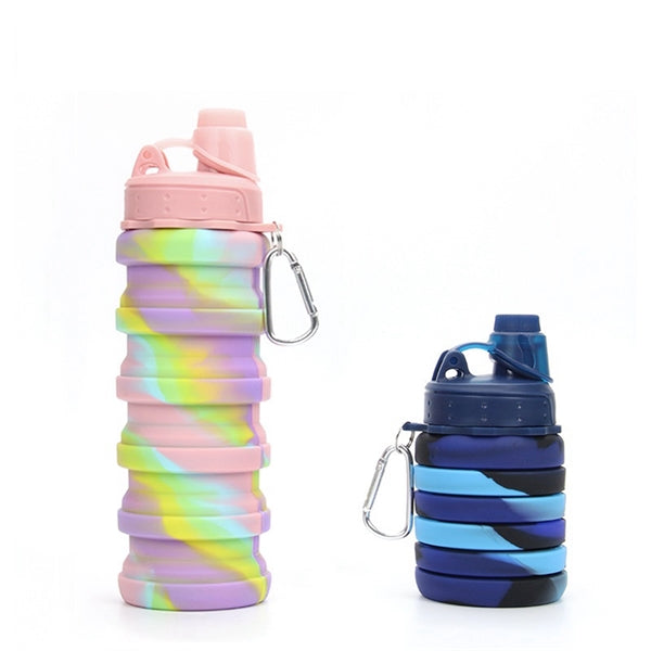17 Oz. Rainbow Silicone Collapsible Sport Water Bottle