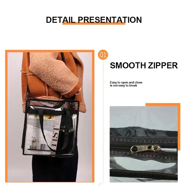 Clear PVC Tote Bag with Zipper & Adjustable Strap