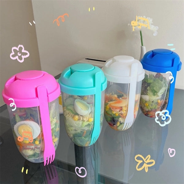 Lunch Bento Salad Cup Container with Sauce Case and Fork