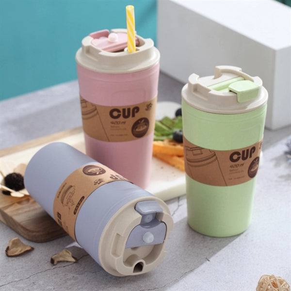 14 oz Bamboo Fiber Water Cup Portable Travel Coffee Mug