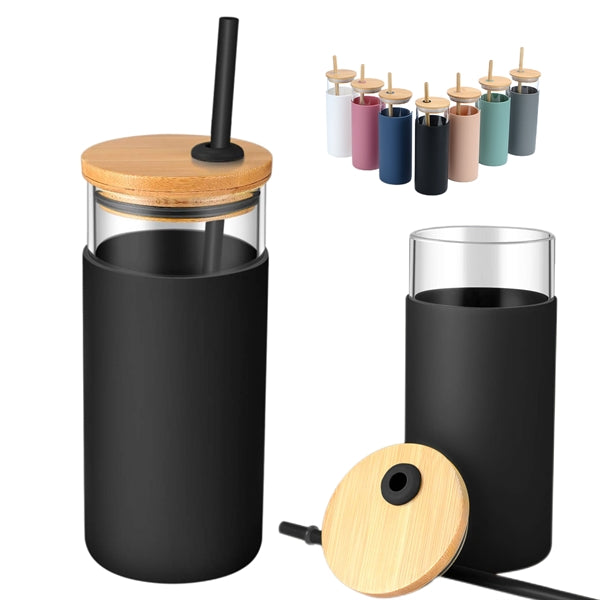 20 oz Glass Tumbler with Bamboo Lid and Straw