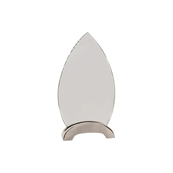 7 1/2" Clear Oval Platinum Glass Award w/ Arch Metal Base