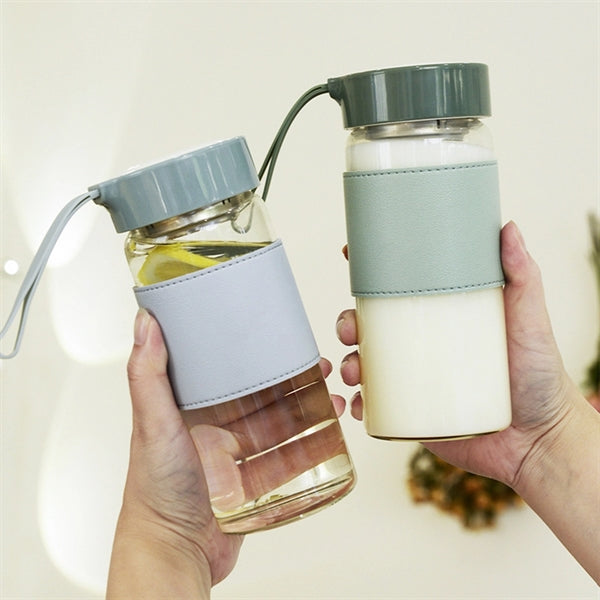 16oz Leather Sleeve Glass Water Bottle