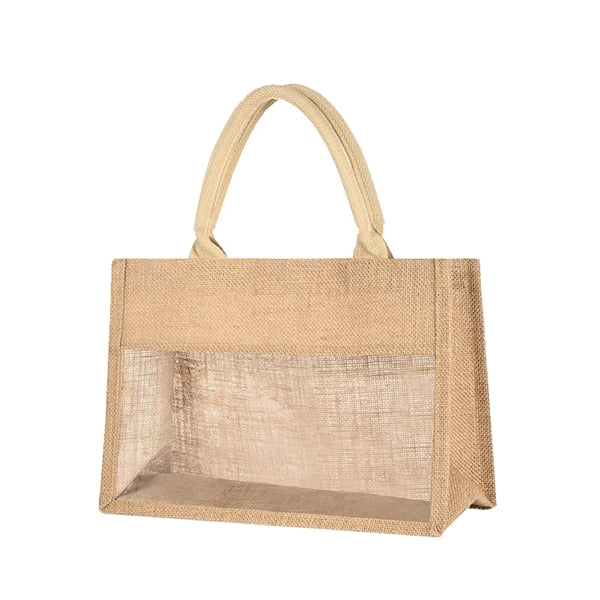 Pvc Clear Window Jute Tote Bag