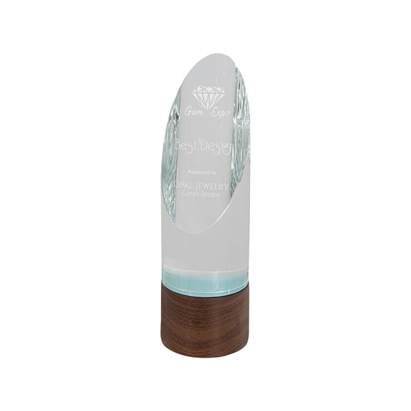9" Cylinder Sierra Glass Award with Walnut Base