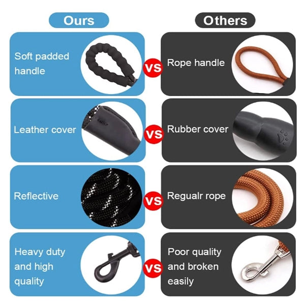 Soft Padded Handle Nylon Dog Leash Reflective Rope