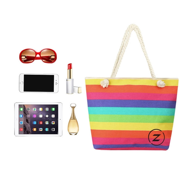 Rainbow Striped Canvas Tote Bag
