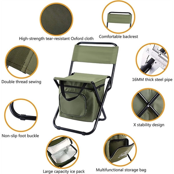 Portable Foldable Camping Chair with Cooler Bag