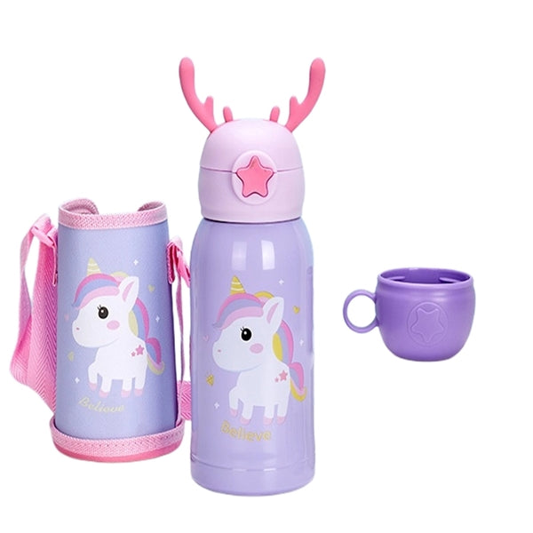 16.9 oz Temperature Display Cartoon Vacuum Flask with Straw