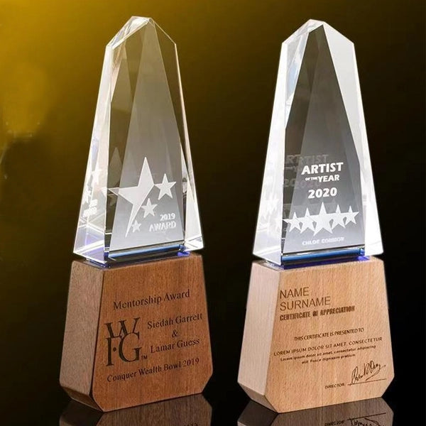Tower Crystal Awards with Wooden Base