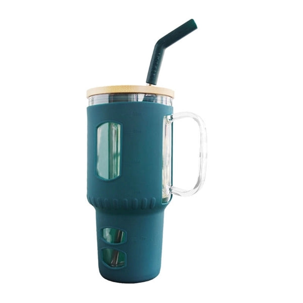 32 Oz. Glass Water Tumbler with Bamboo Lid & Straw