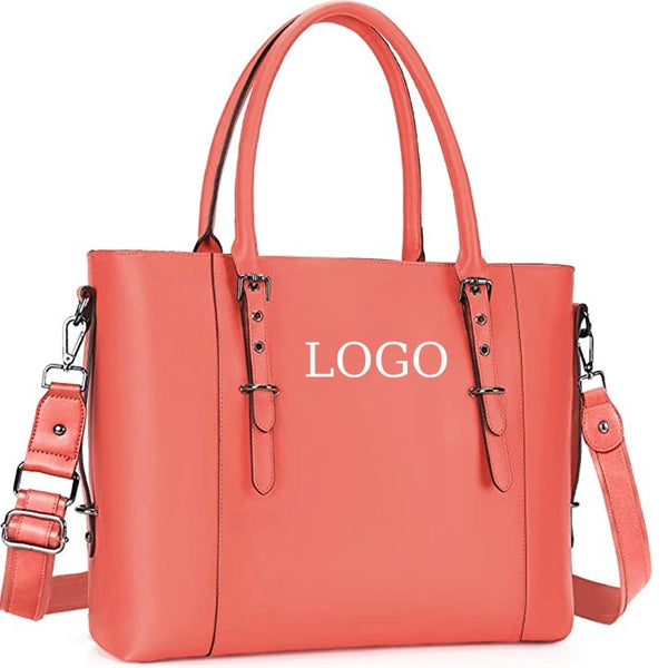 Woman PU Leather Laptop Tote Bag