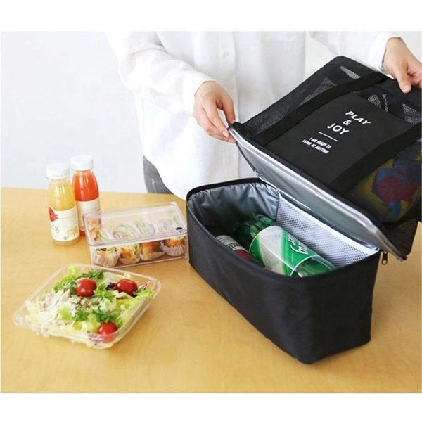 Insulated Beach Picnic Tote Mesh Bag