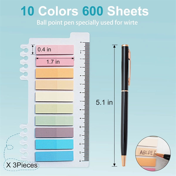 3 PCS Sticky Note Tabs Ruler with Pen Set